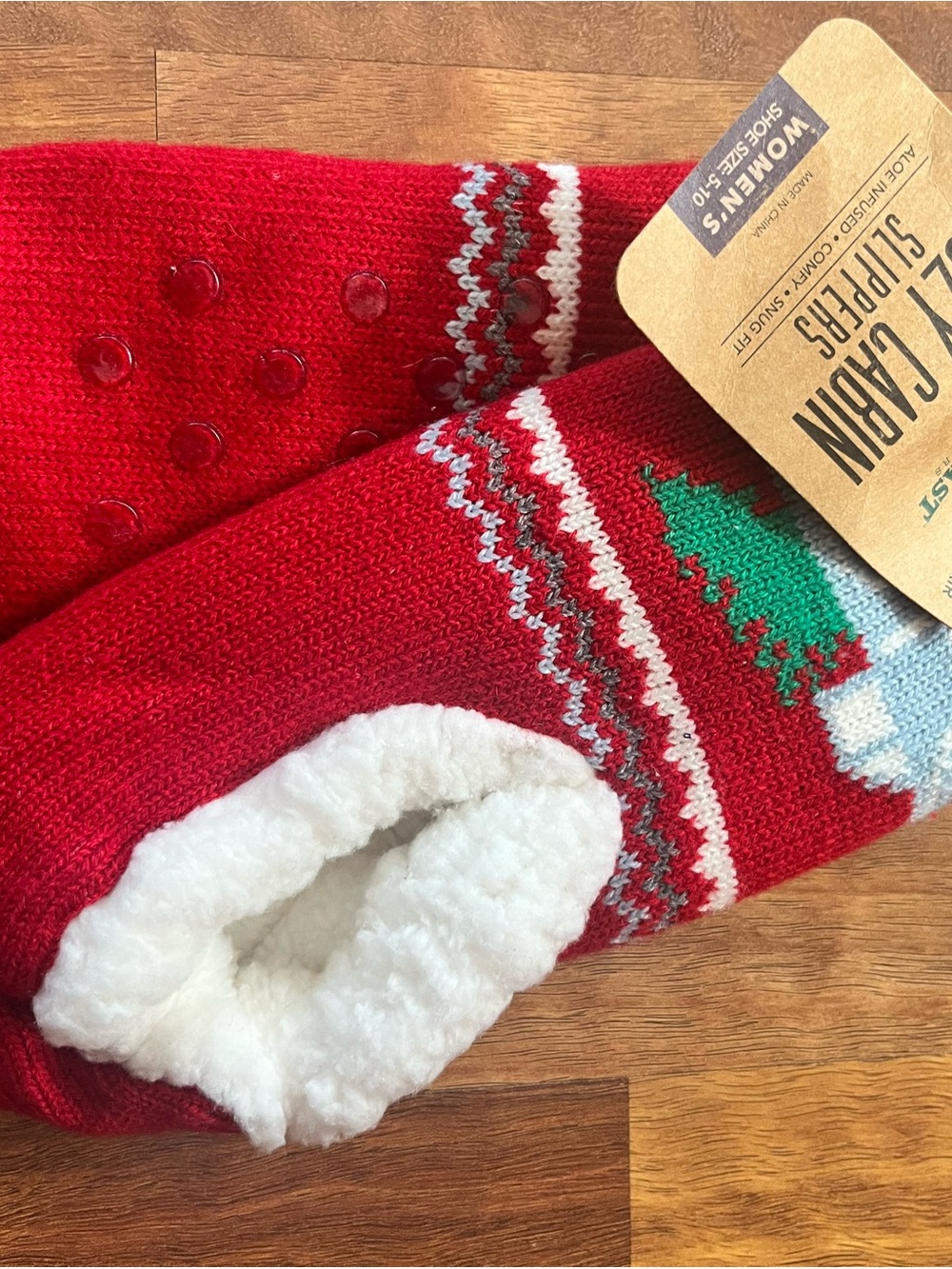 New Cozy Red Holiday Slipper Socks with Sherpa Lining